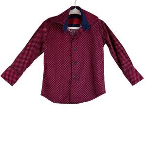 Elie Balleh Button Up Shirt Toddler Baby Boy 2T Red Navy Harlequin Print Formal